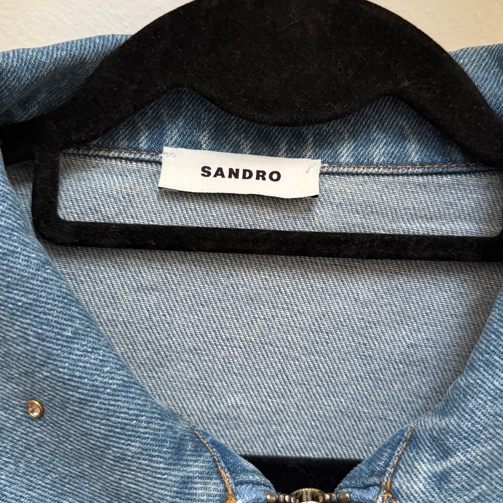 Sandro Light Blue Studded Jean Jacket - Picture 3 of 5